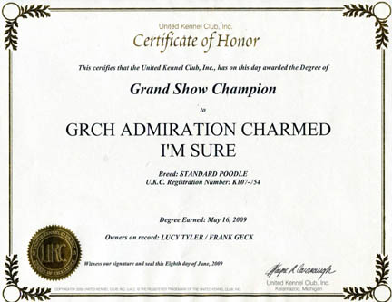 Grand Champ Cert Small Grand Champ Cert Small